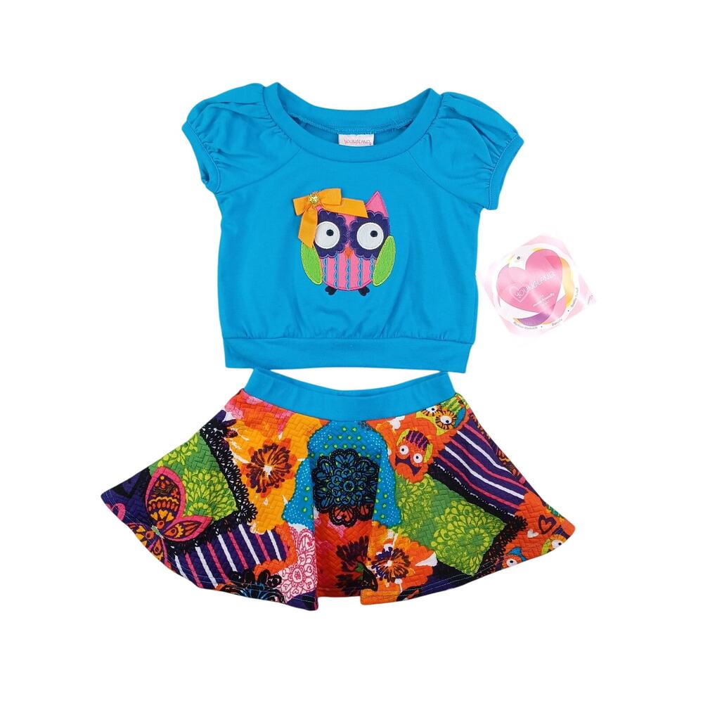 Youngland Girls Owl Applique Two Piece Skirt Set Scooter/Shorts Outfit 2T‎ Twirl